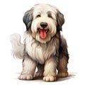 Adorable Old English Sheepdog Cartoon Style for Toddler Book Clipart on White Background AI Generated Royalty Free Stock Photo