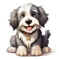 Adorable Old English Sheepdog Cartoon Style for Toddler Book Clipart on White Background AI Generated Royalty Free Stock Photo