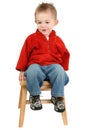 Adorable One Year Old Boy Sitting On Step Stool Royalty Free Stock Photo