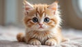 Adorable Orange Kitten Lying Down with Big Eyes on Blanket Royalty Free Stock Photo