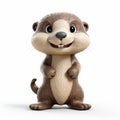 Cute Young Otter 3d Illustration On White Background