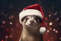 Adorable Otter in Santa Hat, Captivating Bokeh Lights, Christmas Festive Animal