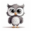 Adorable Owl Cartoon In Dark Silver And White - Vector Illustration