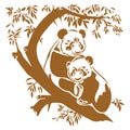 Cute Panda Mother & Cub on tree Printable Stencil