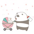 Adorable panda is feeding a baby cat Royalty Free Stock Photo