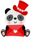 Adorable panda with red hat holding a valentine letter envelope Royalty Free Stock Photo