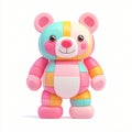 Adorable Pastel Colored Patchwork Teddy Bear Toy 3D Rendered Illustration AI generated. Royalty Free Stock Photo