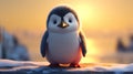 Dreamy Penguin Standing Near The Sun - Rendered In Cinema4d