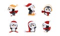 Adorable Penguin in Warm Winter Hat and Scarf Engaged in Different Activity Vector Set Royalty Free Stock Photo