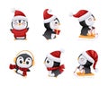 Adorable Penguin in Warm Winter Hat and Scarf Engaged in Different Activity Vector Set Royalty Free Stock Photo