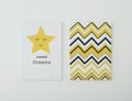 Adorable pictures of zigzag pattern and star with words SWEET DREAMS on wall. Children`s room interior elements