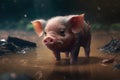Adorable Piglet Playing in a Muddy Puddle in the Farm