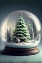 Adorable Pine Tree in Novelty Snow Globe Illustration Royalty Free Stock Photo