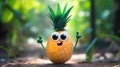 Adorable Pineapple, Cute and Happy Cartoon Character Giving Thumbs Up, Generative AI