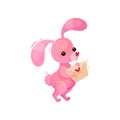 Adorable pink bunny holding love letter in paws. Valentines day theme. Flat vector design Royalty Free Stock Photo