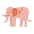 Adorable Pink Cartoon Elephant isolated on white background.