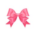 Adorable pink double ribbon bow. Design element for holiday decoration, greeting card print, invitation, wedding decor