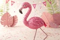Adorable Pink Glitter flamingo, A Festive 3D Render - generated by ai Royalty Free Stock Photo