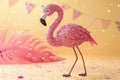 Adorable Pink Glitter flamingo, A Festive 3D Render - generated by ai Royalty Free Stock Photo