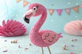 Adorable Pink Glitter flamingo, A Festive 3D Render - generated by ai Royalty Free Stock Photo