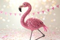 Adorable Pink Glitter flamingo, A Festive 3D Render - generated by ai Royalty Free Stock Photo