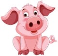 Adorable pink pig cartoon character sitting and smiling