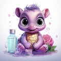 Adorable pink turtle in water, surrounded by bubbles and plants, with a playful and whimsical expression.