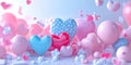 adorable plasticine style background on a cute valentines theme. Generative AI