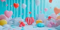 adorable plasticine style background on a cute valentines theme. Generative AI