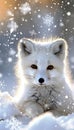 Adorable playful arctic fox, cute white fox in a stunning snowy arctic environment