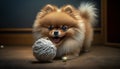 Adorable Pomeranian Dog Playing with a Toy Ball