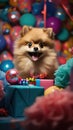 Adorable Pomeranian Strikes Poses Amongst Colorful Christmas Gifts