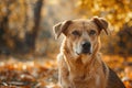 Adorable portrait of crossbreed dog in the autumn park