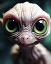 Adorable Portrait of a Cute Pink Alien with Big Green Eyes - Capturing the Whimsy and Fun of Science Fiction