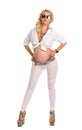 Adorable pregnant woman in modern clothing