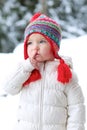 Adorable preschooler girl enjoys winter at ski resort Royalty Free Stock Photo