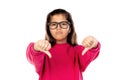 Adorable preteen girl with pink jersey and glasses