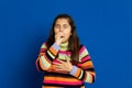 Preteen girl with striped jersey