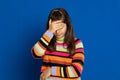 Preteen girl with striped jersey