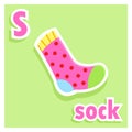 Adorable printable alphabet letters - letter S - illustration - sock