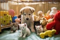 Adorable Puppies And Kittens Playing At The Animal Shelter. Generative AI