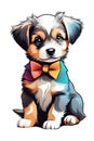 Adorable puppy with bow-tie. graphical illustration. transparent background version available Royalty Free Stock Photo