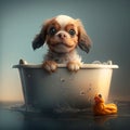 Adorable Puppy Dog in Bathtub Pet's Cleaning Time. Generative AI Royalty Free Stock Photo