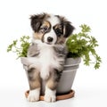 Adorable Puppy In Flower Pot On White Background Royalty Free Stock Photo