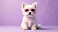 Adorable puppy in pink sunglasses posing against a lavender background. Generative AI Royalty Free Stock Photo