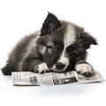 An adorable puppy resting on a newspaper