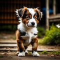 Adorable puppy plays fetch, chasing joyfully amidst blooming meadows and sunshine