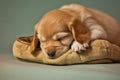 adorable puppy sleeping after chewing up a slipper Royalty Free Stock Photo