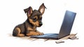 Adorable Puppy Using Computer In A Whimsical Floating Setting