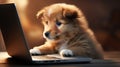 Adorable Puppy Using Laptop In A Whimsical Floating Setting